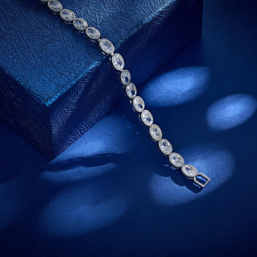 Высококачественные теннисные браслеты с кубическим цирконием овальной формы из белого родия