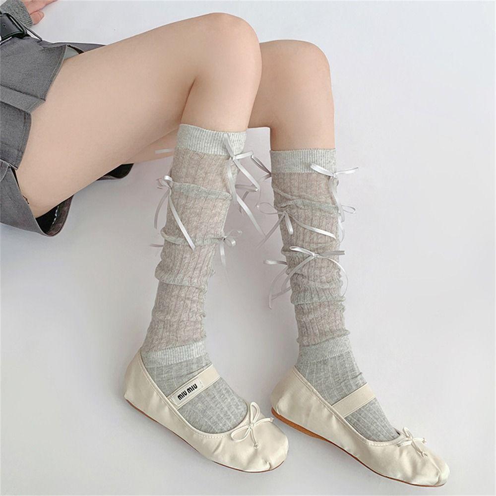 1 пара чулок JK с бантом, прозрачные чулки до бедра, длинные носки в стиле Лолиты для женщин и девочек