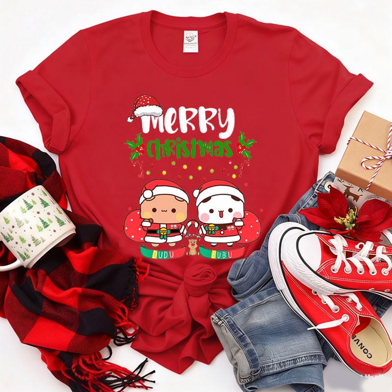 Merry Christmas Cute Bubu Dudu Cartoon Graphics Tshirt Popular Holiday Party Unisex Cotton Tees Trendy Funny Christmas Shirt