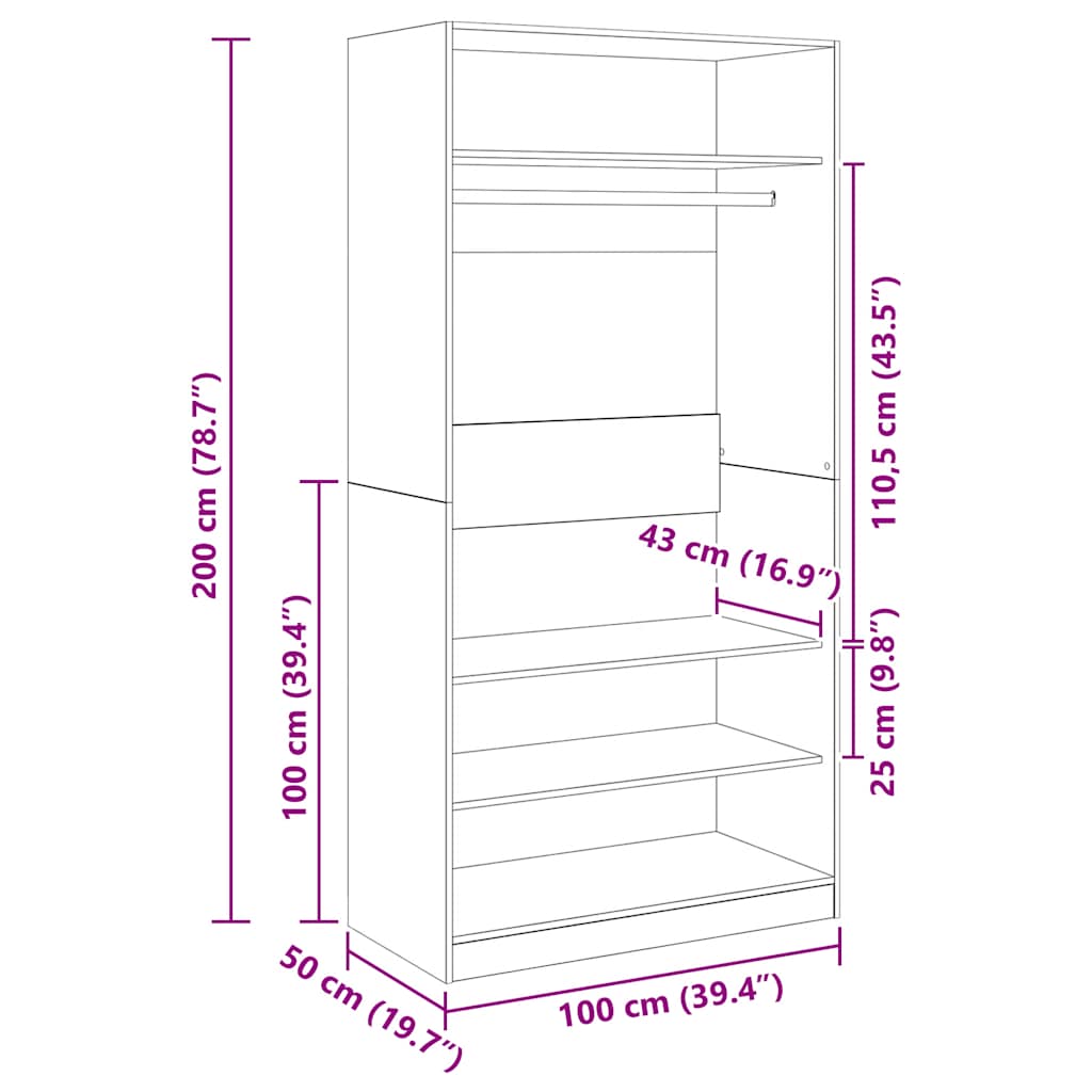 Wardrobe Concrete Grey 100 x 50 x 200 cm Wood Based Material