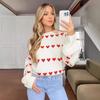 Women Sweater Round Neck Long Sleeve Heart Pattern Knitting Tops Loose Fit Ribbed Trim Stretchy Pullover