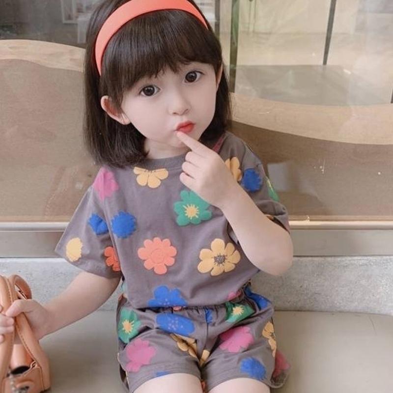 Комплект из двух предметов: топ с короткими рукавами и шорты для девочек, летний тонкий детский комплект одежды