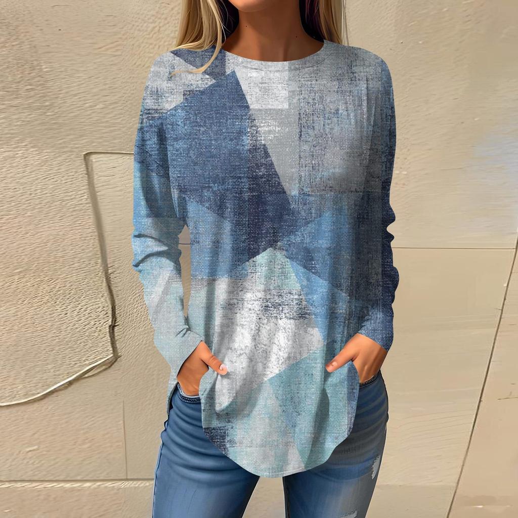 Футболки для женщин, осенний повседневный модный топ с длинным рукавом, пуловер с принтом, топ