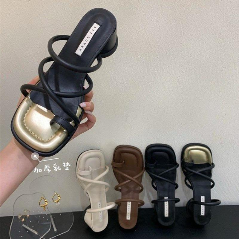 Мода 2024 года, женские трендовые элегантные туфли-слайды, новинка для женщин, обувь Chinelos, прозрачные каблуки, женские тапочки, красные модные сандалии, лето