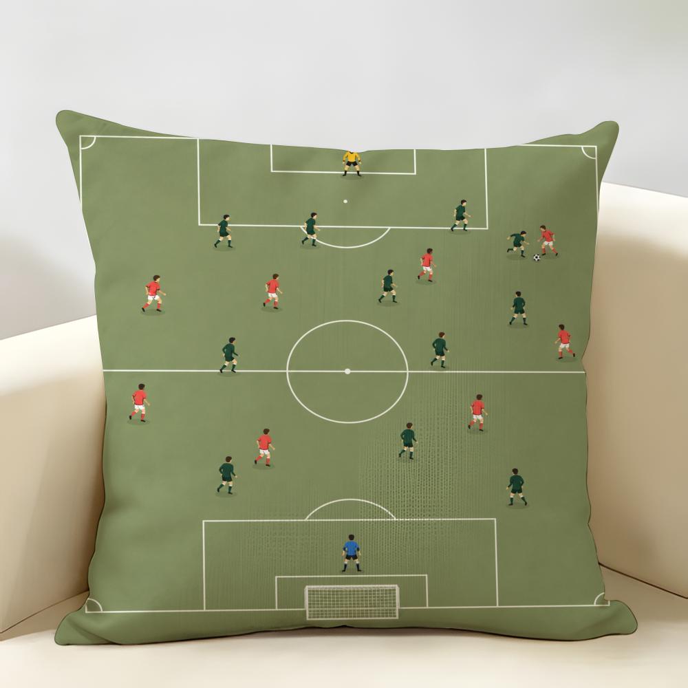 Vintage Soccer Field Retro Football Cushion Cover Durable Hypoallergenic Organic Linen Short Pillow Cover Washable