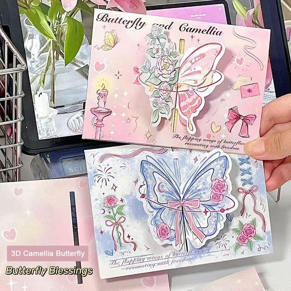 Foldable 3D Foldable Greeting Card With Envelope Pop-Up Card New Camellia Butterfly Card Birthday