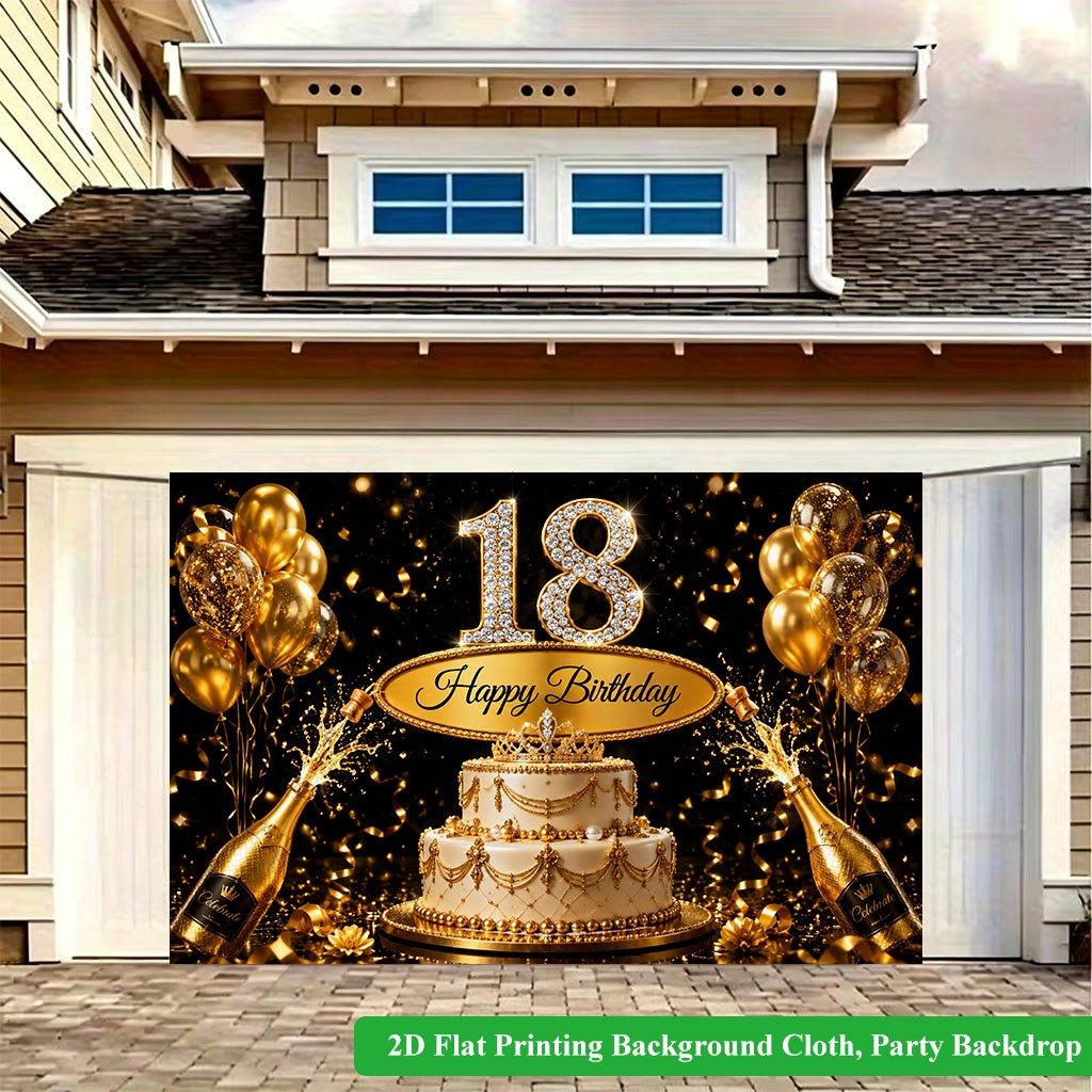 2D Flat Backdrop1pc Gold Theme Birthday Party Backdrop Banner Polyester Wall Decor For Living Room Bedroom Office Outdoor Decor Party