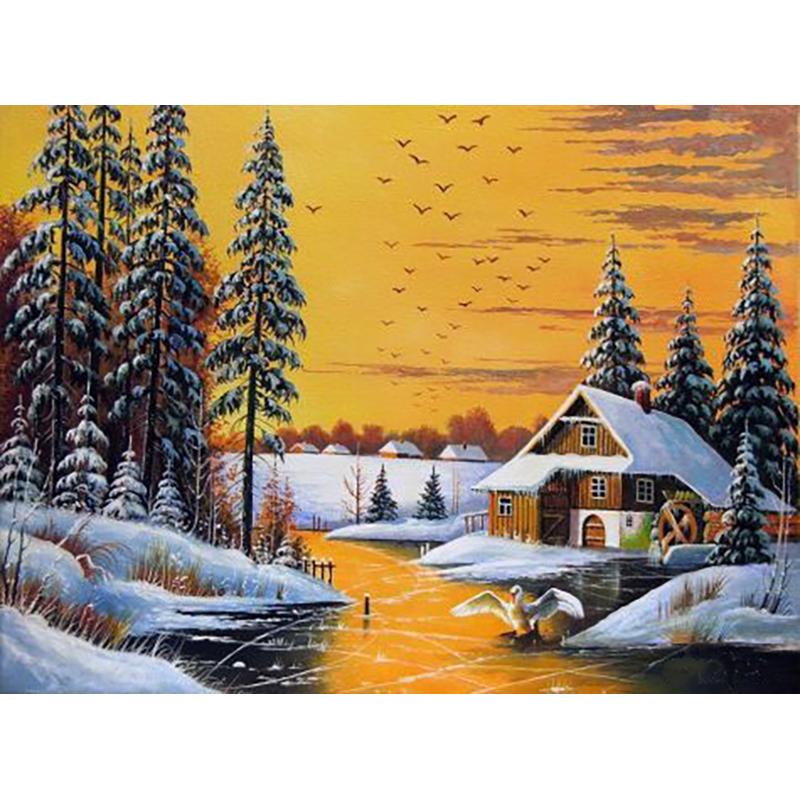 DIY Landscape 5D Diamond Painting Full Round Drill Snow Scenic Diamond Embroidery Cross Stitch Mosaic Kits Wall Art Home Decor