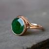 Zambian Green Emerald Sterling Silver Rose Gold Overlay Ring, May Birthstone Emerald Ring