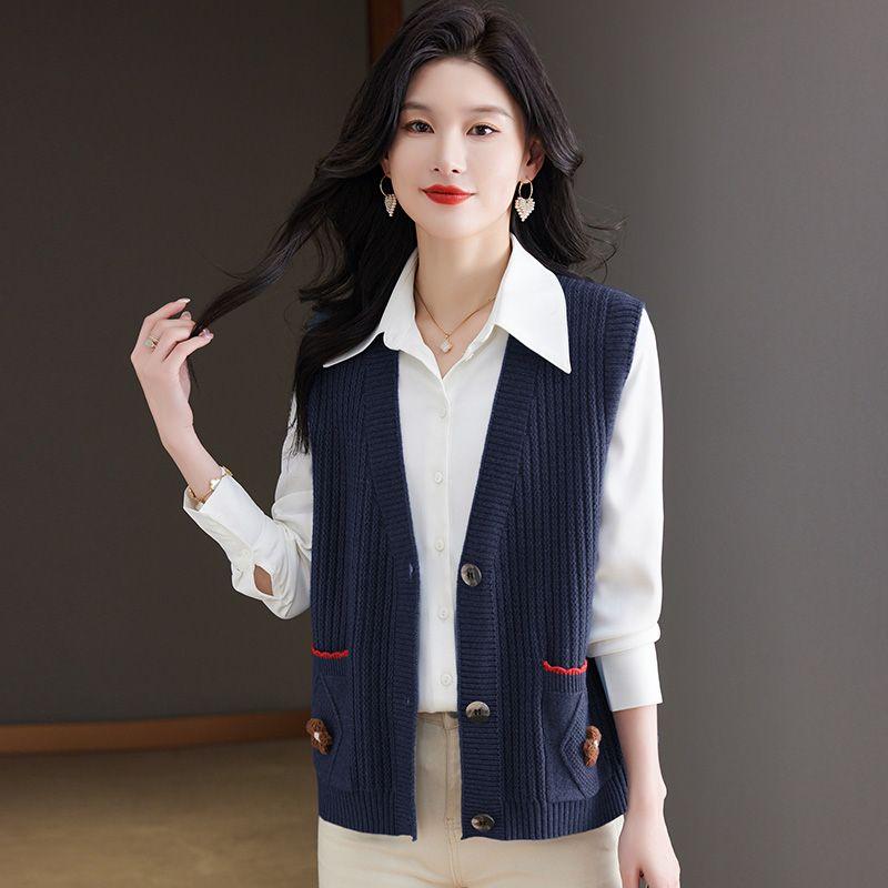 Вязаный жилет для женщин среднего возраста, весенний новый модный короткий жилет-свитер для женщин