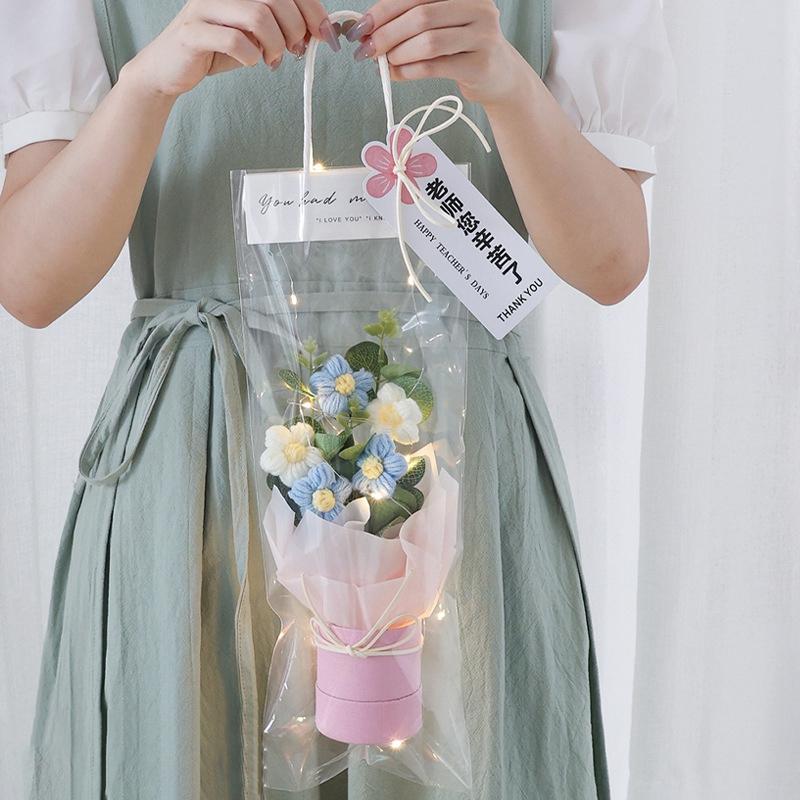 Crochet Flower Lighting Flower Bouquet Handmade Woven Flowers Knitted Graduation Bouquet Wedding Party Bouquet Gift