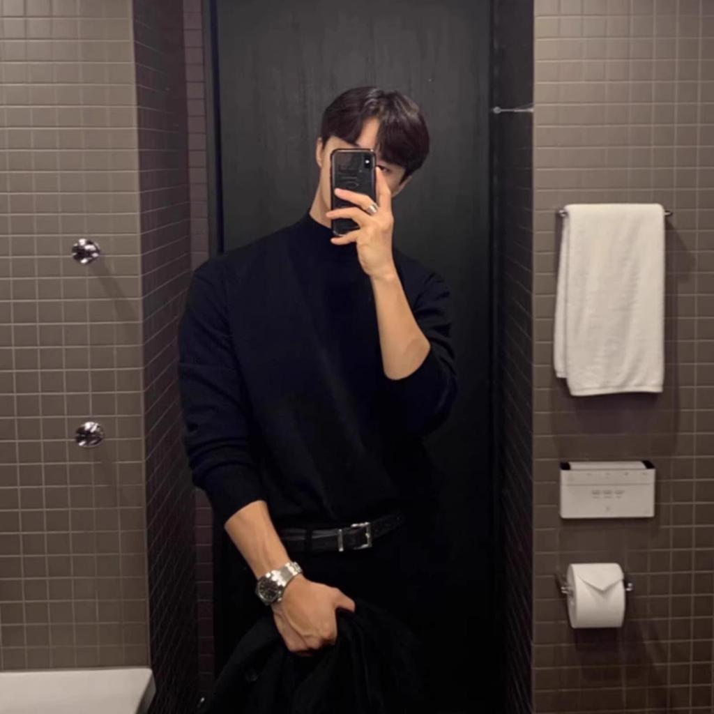 Мужской базовый вязаный топ с полувысоким воротником для осени/зимы