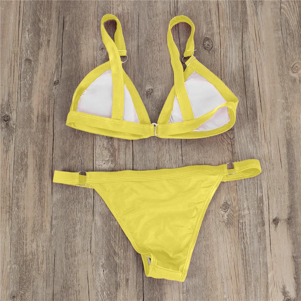 Женский сексуальный модный обтягивающий бикини сплошной цвет из двух частей разделенный купальник