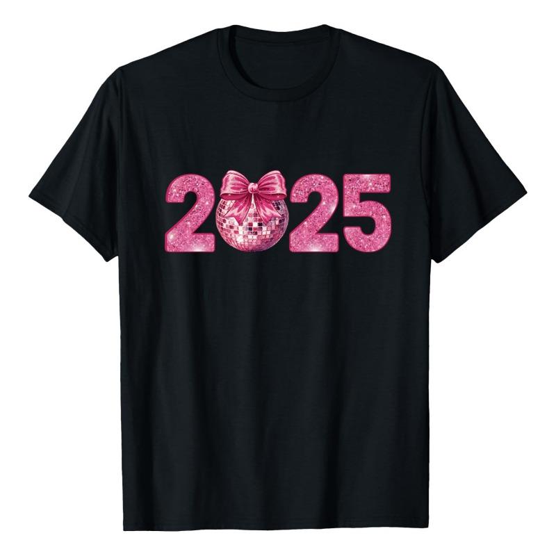 Футболка с принтом «НОВЫЙ ГОД», модная спортивная и досуговая толстовка с капюшоном, с круглым вырезом, свободные футболки с коротким рукавом, женская