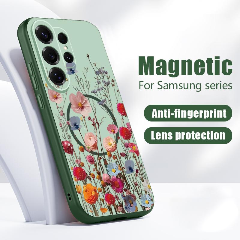 Реалистичный Чехол с Рисунком Красных Цветов Для Samsung Galaxy S26 Ultra S25 Edge S24 Plus S23 FE S22 A54 A55 A56 5G Магнитный Для Magsafe Матовый Чехол
