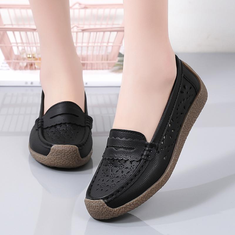 Модные женские туфли большого размера на весну и лето, новые дышащие, нескользящие, удобные, легкие, прогулочные мокасины на мягкой подошве из кожи