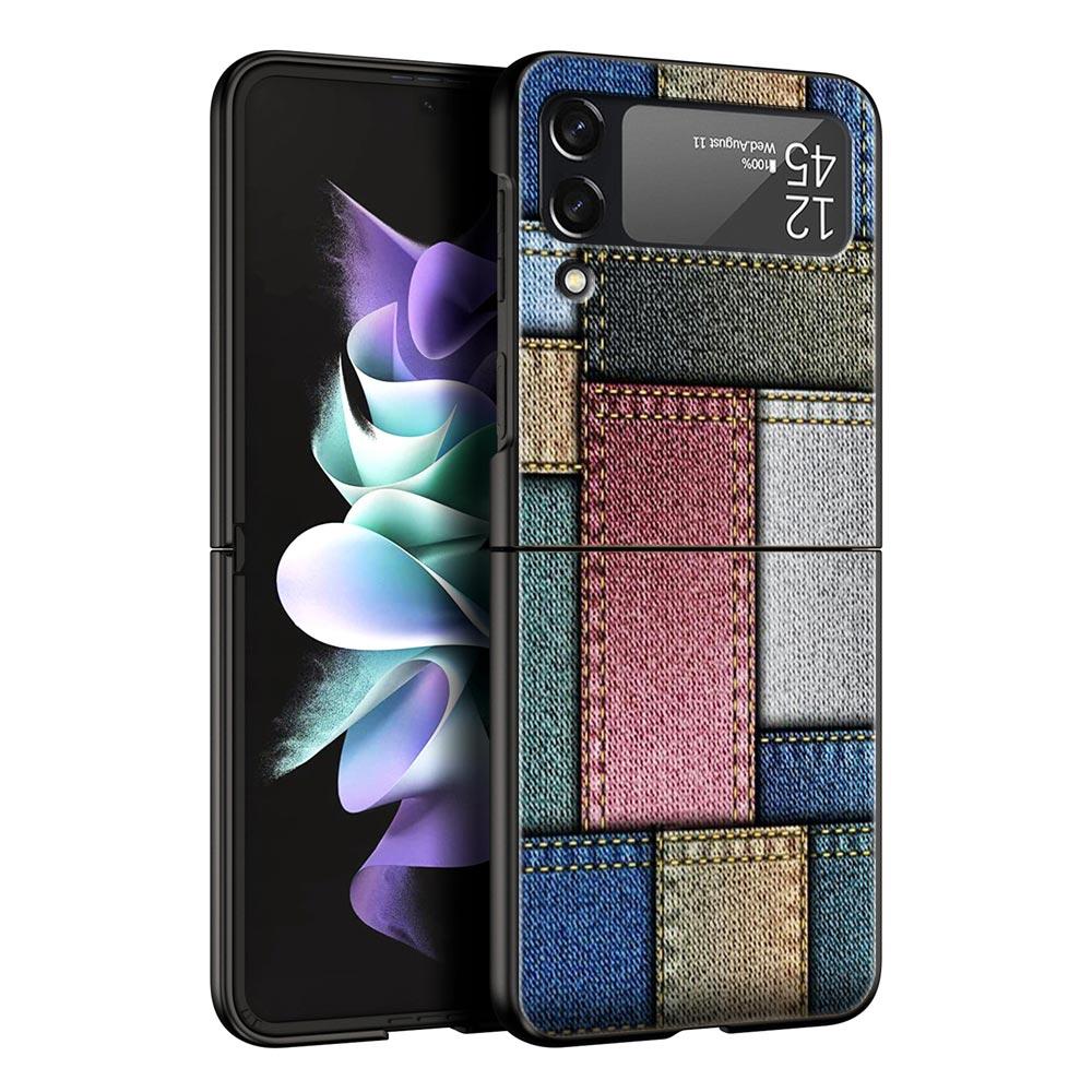 Жесткий чехол для телефона из ПК с кожаным рисунком для Samsung Galaxy Z Flip 7 6 5 4 Черная крышка для Galaxy Z Flip 3 Складной чехол Shell