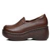 New Spring Women Loafers Genuine Cow Leather Slip-On Platform Casual Shoes Women Wedges Heel Retro Style Handmade Shoes