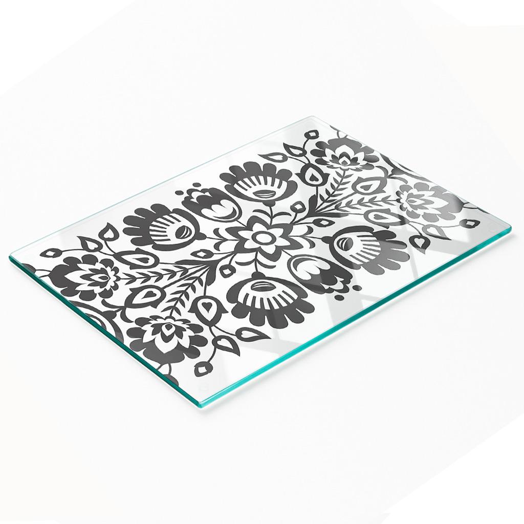 Tempered Multifunctional Decorative Glass Board Folk Flowers 80x52 cm