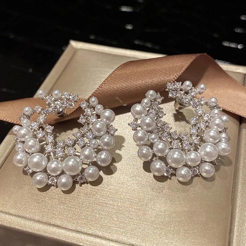 Exaggerated Irregular Round Stud Earrings for Women Luxury Faux Earrings… More