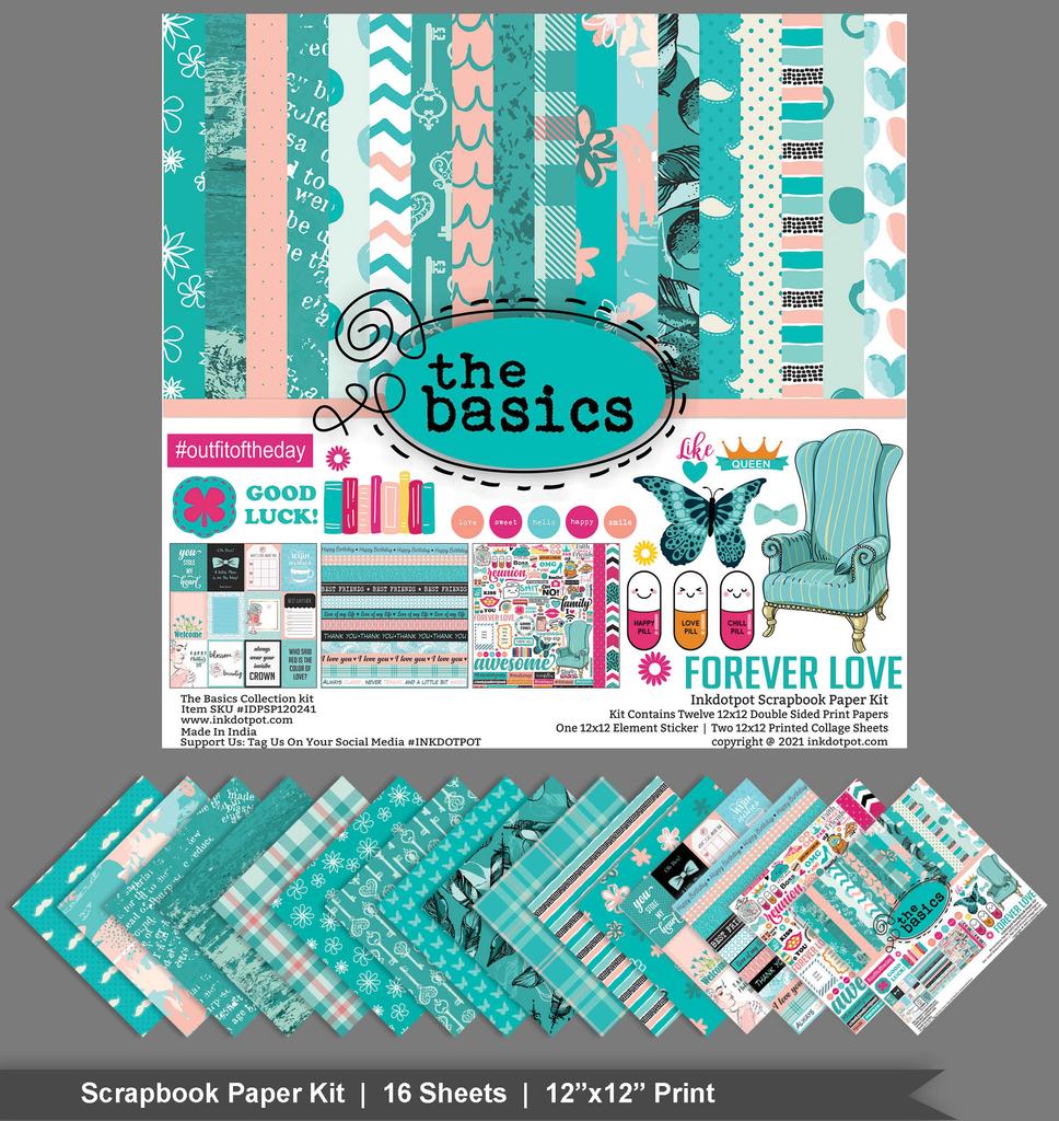 Inkdotpot The Forever Love, Basic Theme Collection Double,Sided Scrapbook Paper Kit Cardstock 12"x12" - 16 Pages
