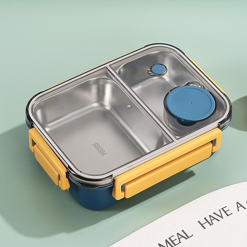 850ml 304 Stainless Steel Insulated Large Capacity Portable Divided Sealing Bento Lunch Box With Sauce Box School Office Camping