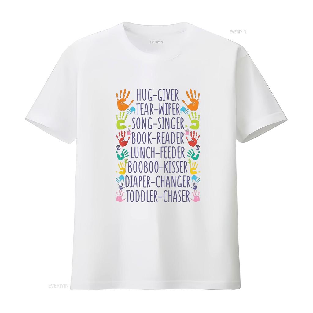 Daycare Provider Teacher childcare T Shirt White 2X Large vintage Washed Casual streetwear Breathable fashion Slightly graphic