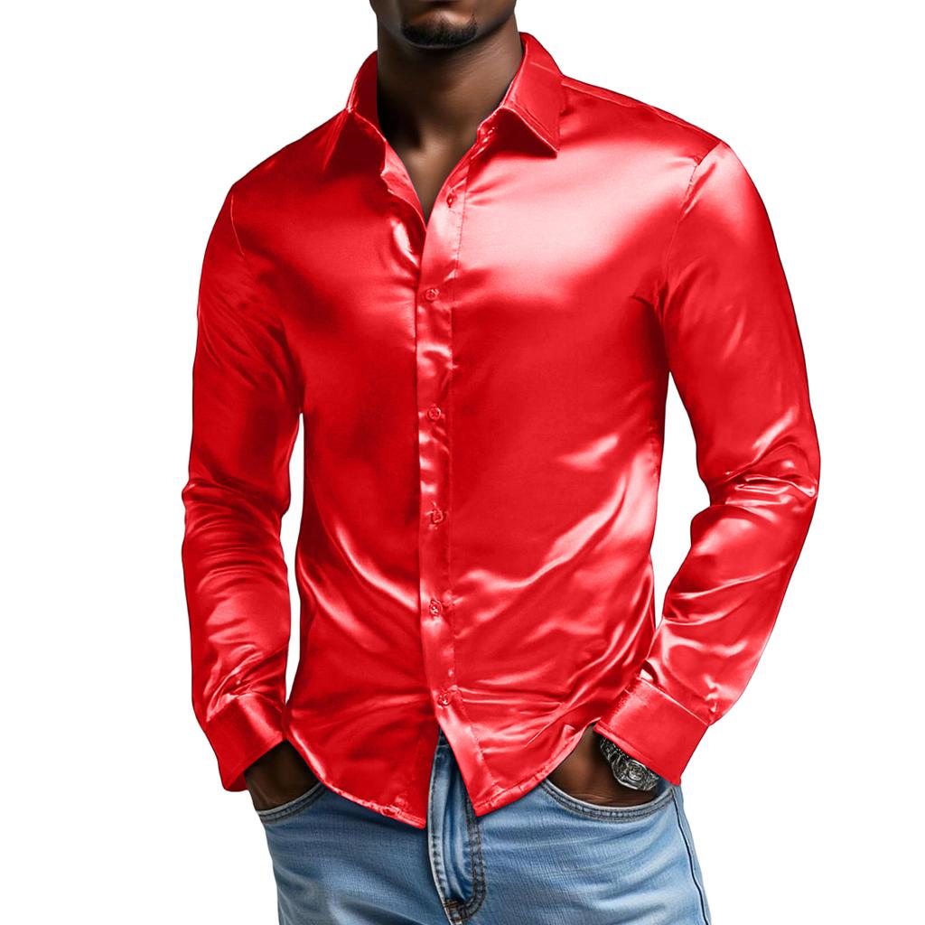 Мужская рубашка с длинным рукавом, на одной пуговице, с отложным воротником