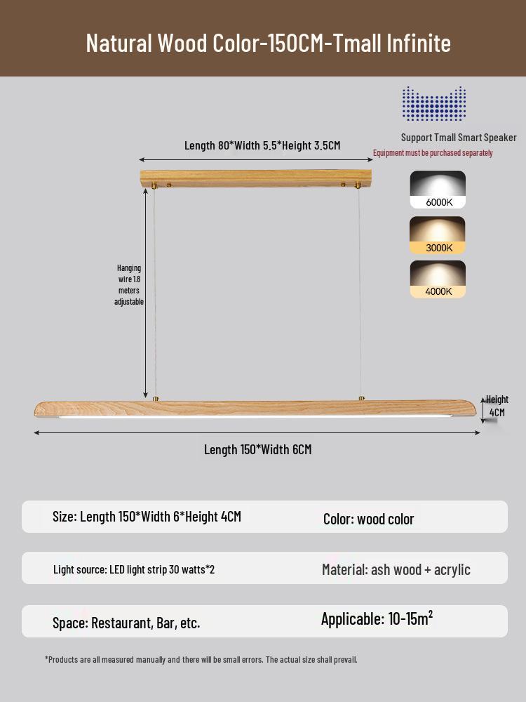 White Ash Solid Wood Zen Chandelier for Dining Room, Tea Room, Bar Counter, or Office Desk