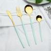 Stainless Steel Silverware Set Gold Green Dinnerware Set Dinner Knife Forks Spoon Mirror Cutlery Set Family Hotel Kitchen Tableware