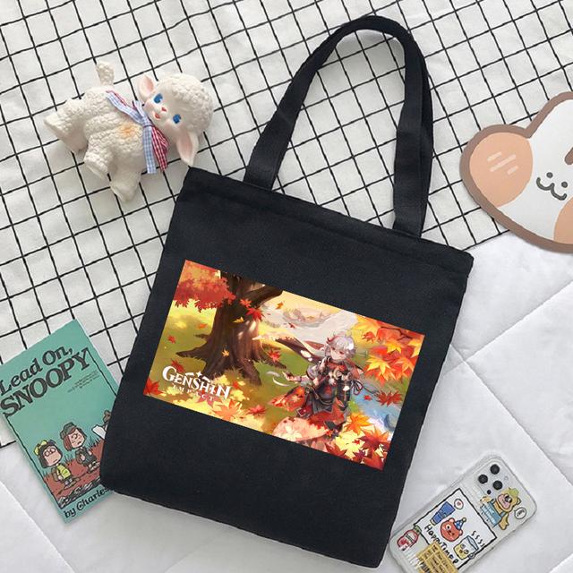 Женская сумка с героями мультфильмов Genshin Impact, сумка-шопер Y2K, повседневная модная женская сумка на плечо, японская холщовая сумка в стиле Харадзюку, большая вместительная сумка