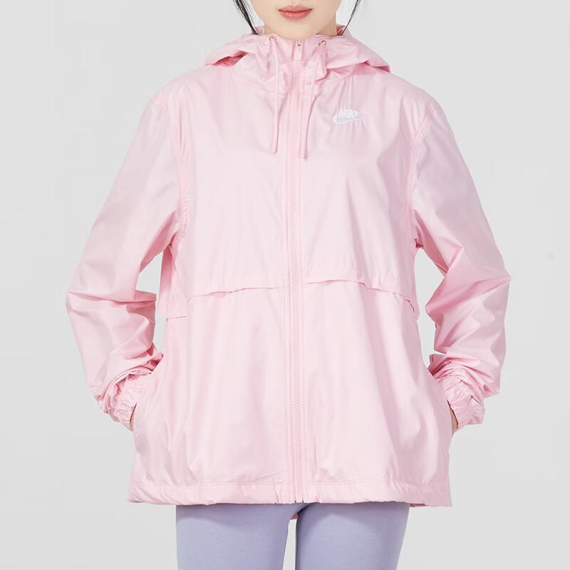 Nike Спортивная повседневная свободная куртка с капюшоном из экологически чистой ветрозащитной водоотталкивающей ткани с логотипом, женская куртка нежно-розового цвета DM6180-690