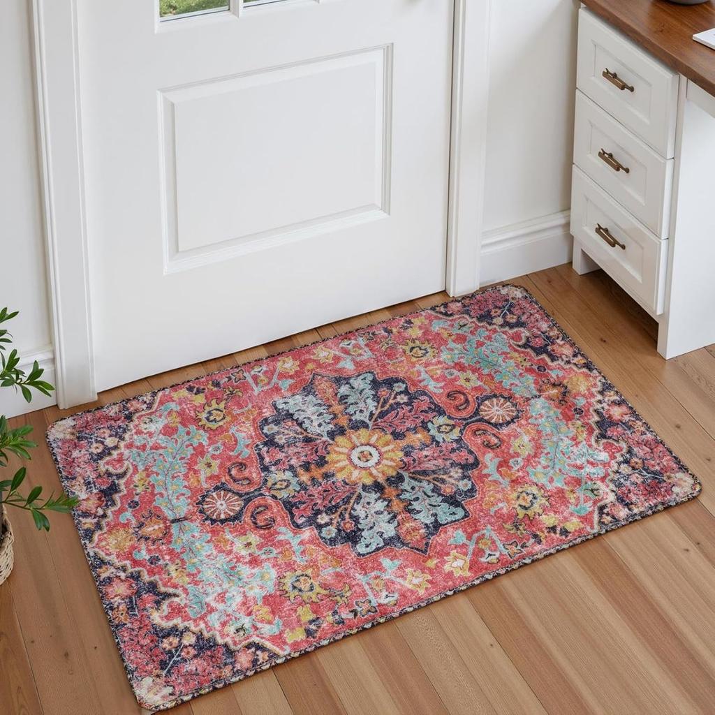 Large Soft Bedroom Rug, Bohemian Medallion Non Slip Non Shedding Low Pile Accent Print Indoor Carpet Dining Room Office Playroom