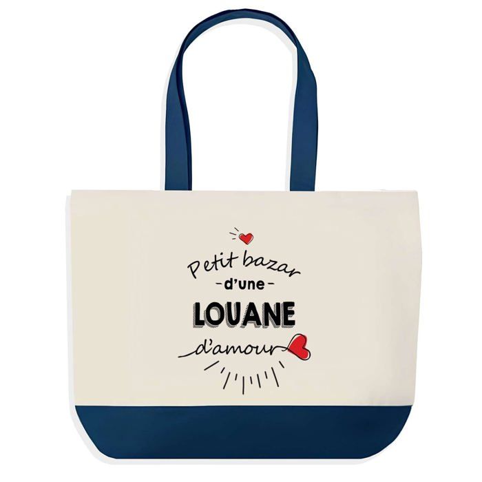Tote bag - PLANETEE - Bazar d'une Louane d'amour - fond bleu - coton 40x45 cm - grand format
