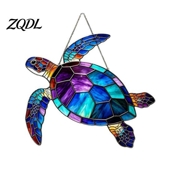 Ocean Themed Gifts for Women Sea Turtle Suncatcher, Acrylic Window Hanging Ornament, Faux Stained Glass Decorative Pendants Coastal Decor Lovers,