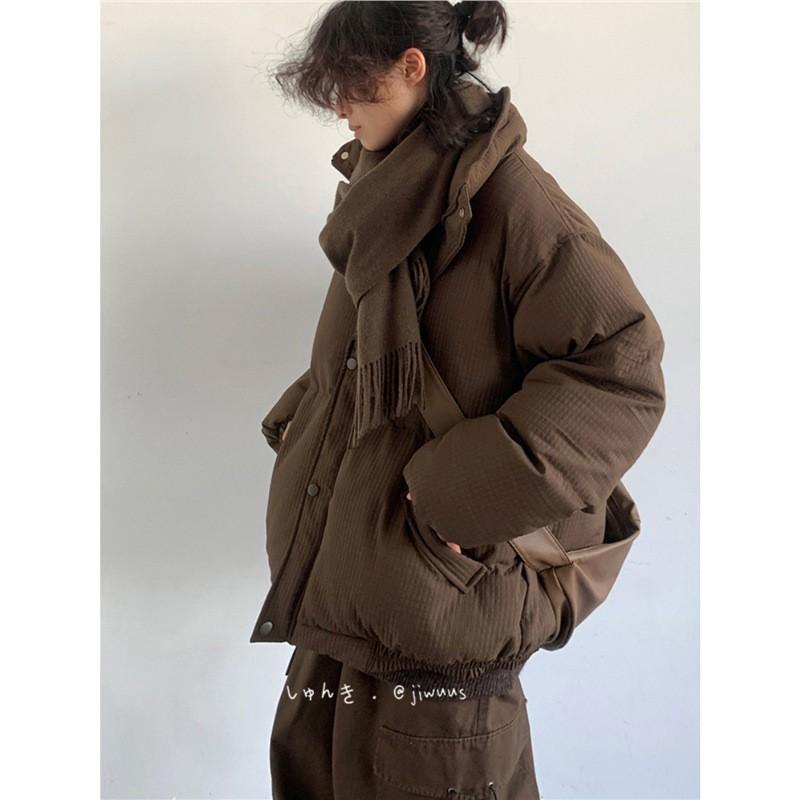 Winter Japanese Style Unisex Plaid Padded Jacket Thick Warm Stand Collar Cotton Coat Men Women