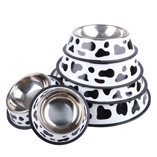 Миска для собаки с принтом, цельная нескользящая поверхность, гладкая, легко чистящаяся, домашний аксессуар из нержавеющей стали