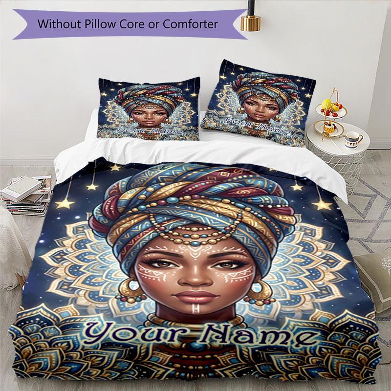 3pcs Custom Name Ethereal Beauty Stars Bedding Set Printed Bedding Set Duvet Cover Closure Includes 1 Duvet Cover & 2 Pillowcases Bedroom Decor