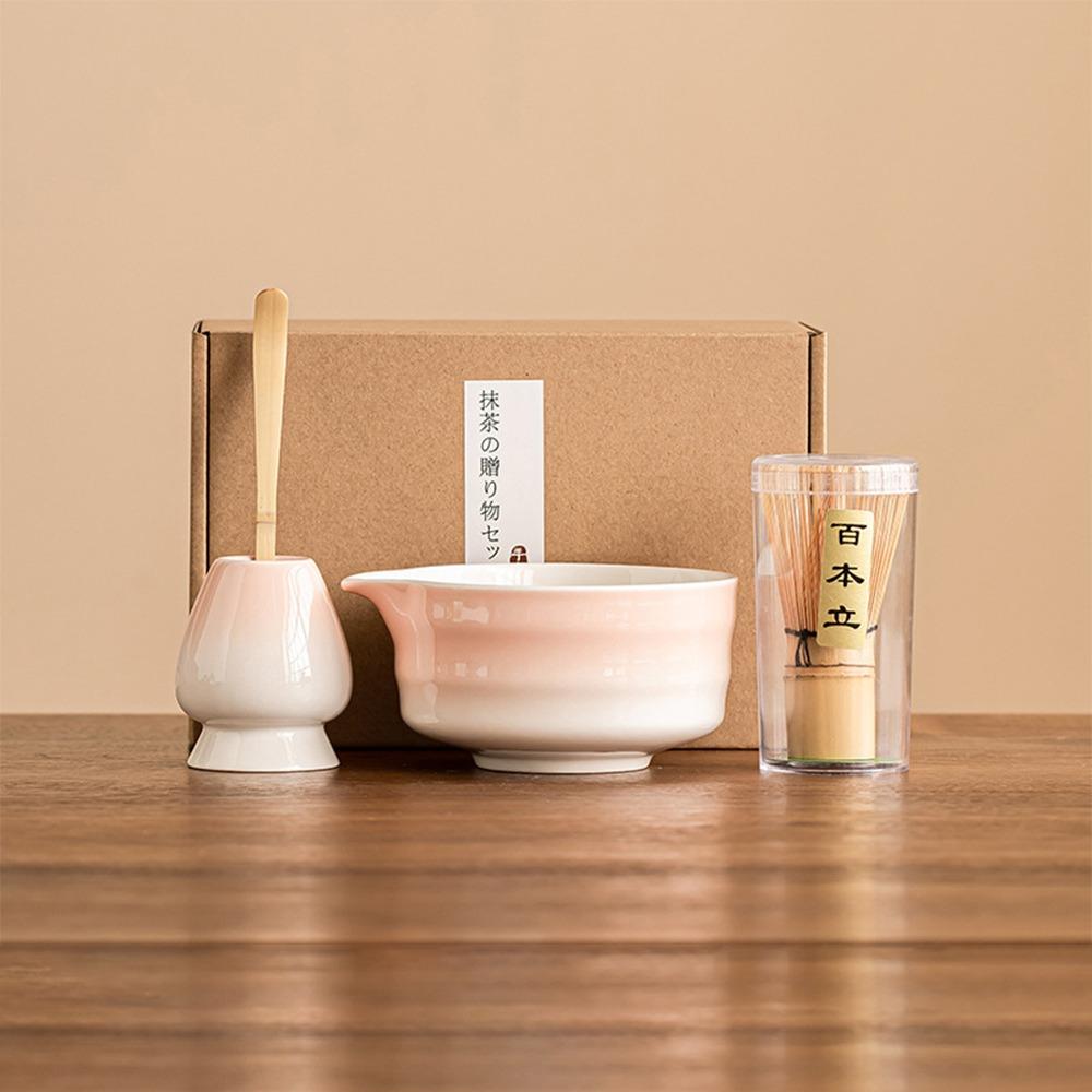 4PCS Food Grade Japanese Matcha Tea Set Bamboo Ceramic Japanese Chasen Matcha Whisk Stirring