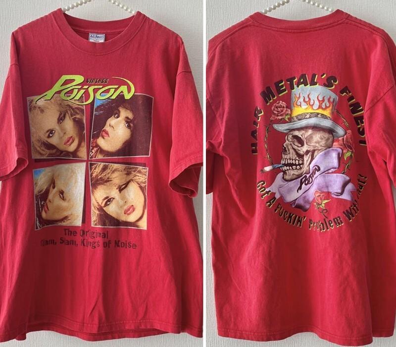 Vtg 90s Poison band 2 sided Red Short Sleeve T shirt Unisex tee NH19600