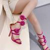 Fashion Elegant Women Wedding Banquet Shoes Fashion Silk Flowers Designer Sandalias De Mujer Open Toe Slip On Ankle Strap High Heels