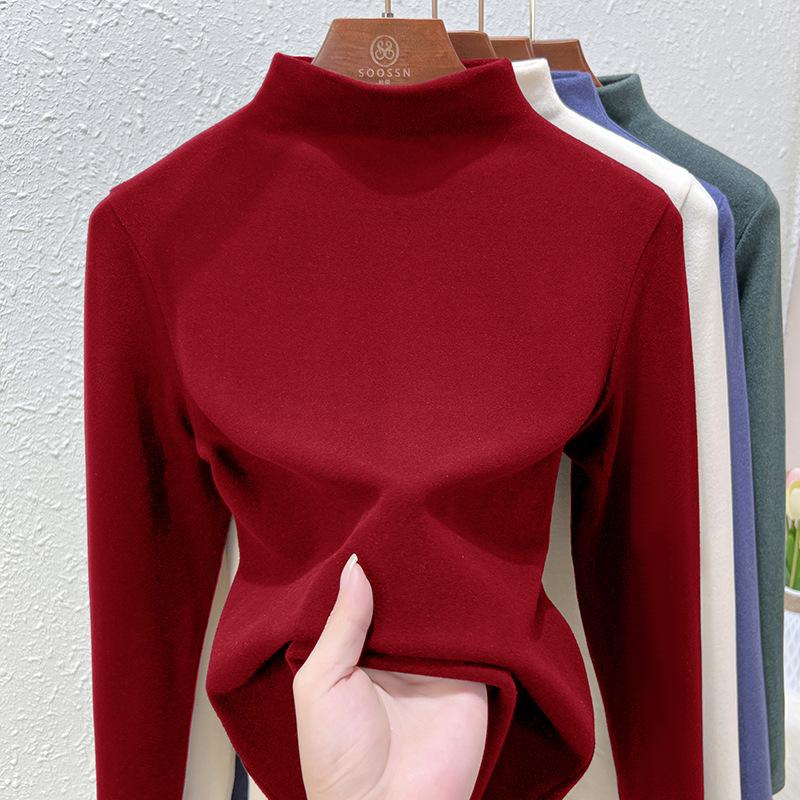 Autumn and Winter Women's Bottoming Shirt Dralon Warm Half Turtle-neck Long-sleeved Double Faced Velvet Inner Tops