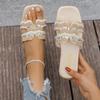 Crystal Flats Slippers Women Luxury Square Toe Open Toe Slides Summer Beach Sandals 2025 Trend Fashion Flip Flops Zapatos Mujer