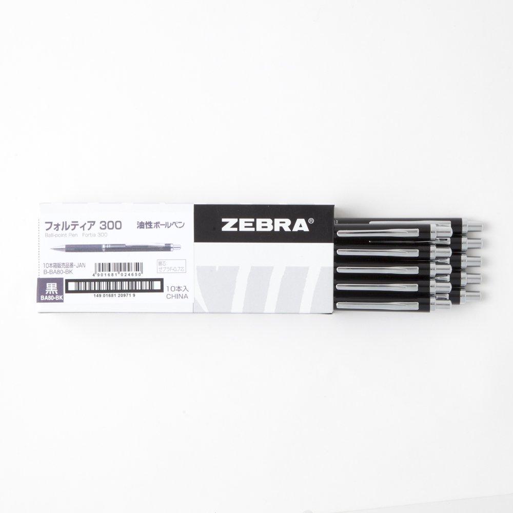 Шариковая ручка Zebra Fortia 300 черная 10 шт. на масляной основе B-BA80-BK