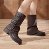 Han Shoe Inner Pile Boots Skinny Medium Boots Children's 2025 Autumn and Winter New British Style Retro Belt Buckle Western Boots