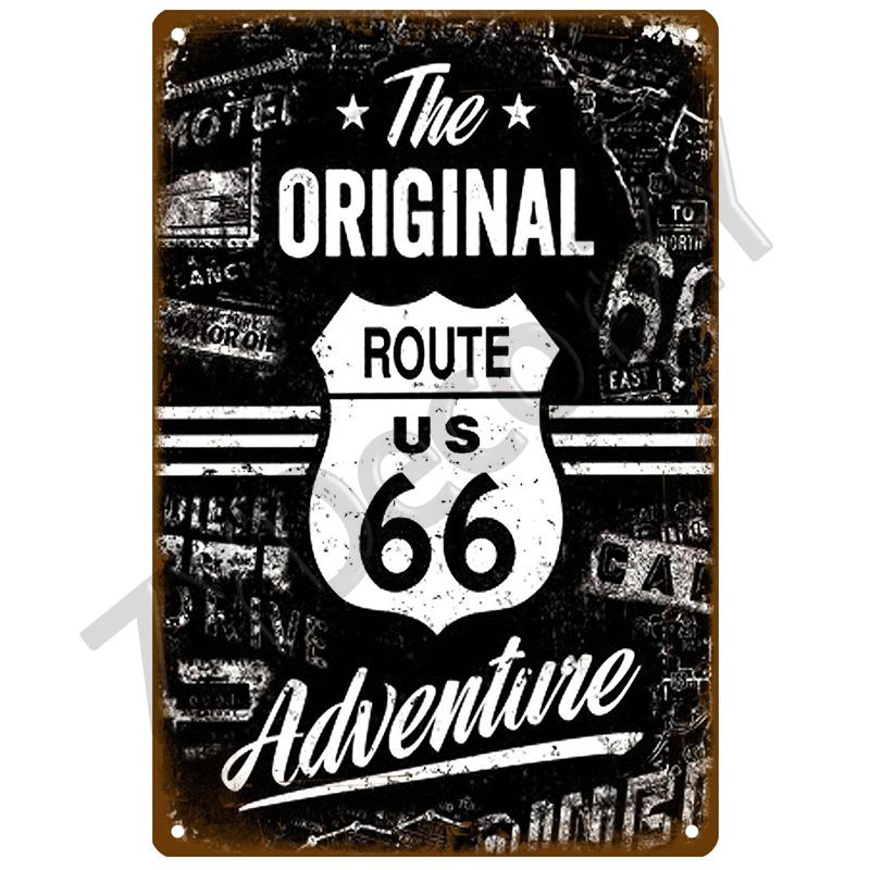 Металлическая табличка Route 66, металлический плакат, жестяная табличка, настенные плакаты, винтажный ретро-эстетический декор комнаты, настенное искусство, украшение