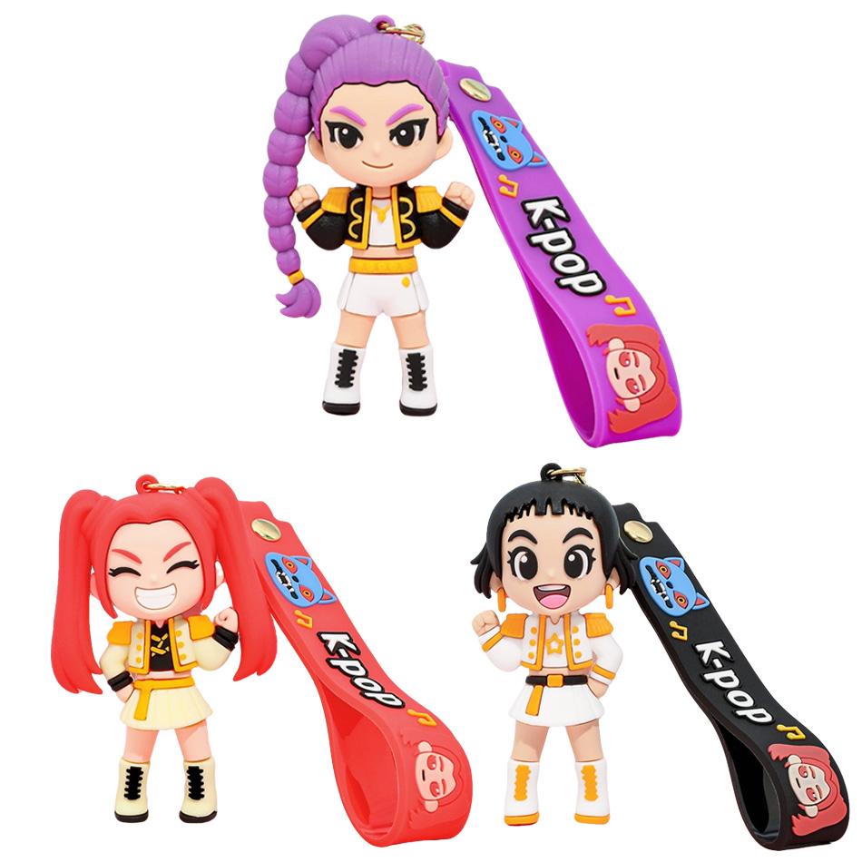 1-4Pcs Hot 3D Printed Anime Movie Kpop Demon Hunters Girls Derpy Keychains Doll Cute Tiger Action Model Toy Collection Gifts