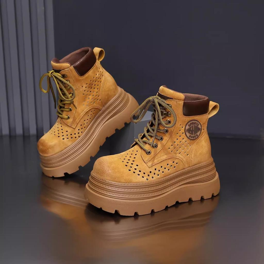 Женские ботинки на толстой подошве 8 см, дутые ботинки из ревеня для лета 2025 года, новые популярные повседневные ботинки, универсальные короткие ботинки, одинарные ботинки для женщин.