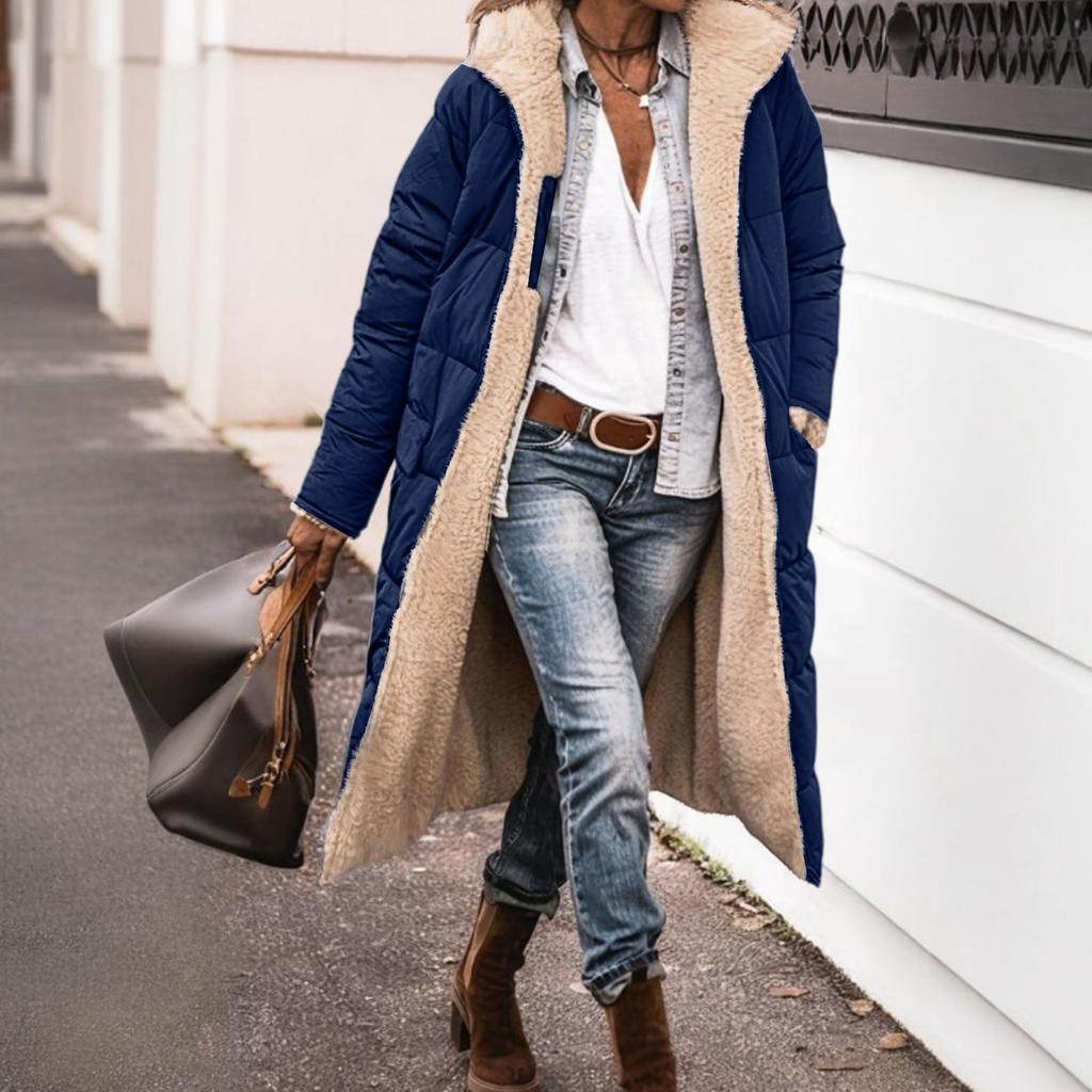 Women's Fashion Casual Warm Solid Color Hooded Cotton Jacket Long Sleeve Double-sided Slim Fit Temperament Cardigan Top Jacket