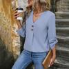 Women Chiffon Top Tee Shirt Long Sleeve V-Neck Blouse Solid Color Street Wear Ladies Fashion